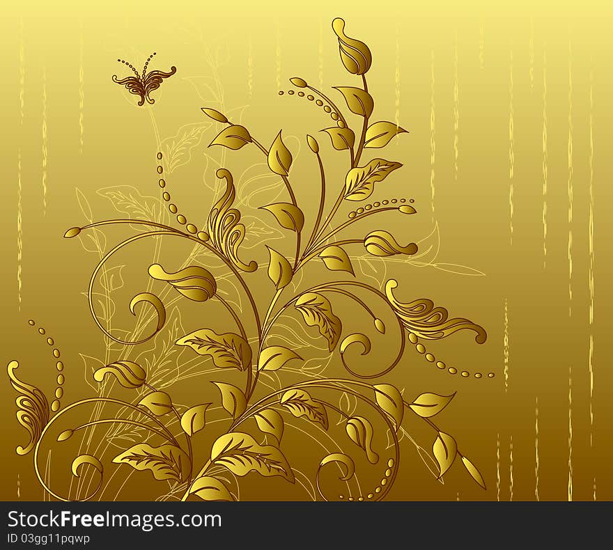 Gold floral background. All the elements are grouped. Gold floral background. All the elements are grouped.