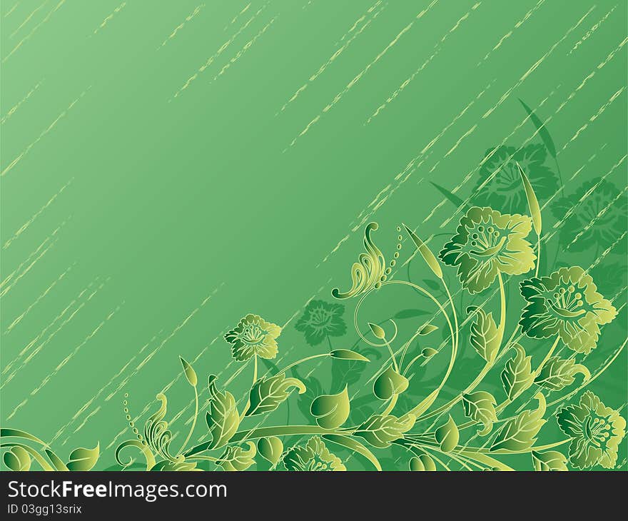 Green floral background with rain