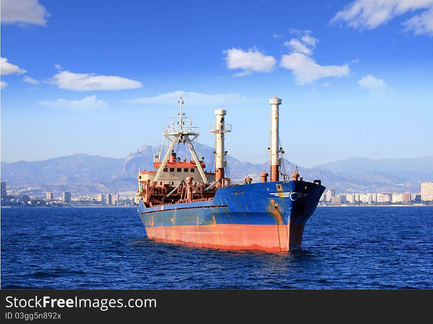 Old merchand anchored waiting cargo in Alicante Bay. Old merchand anchored waiting cargo in Alicante Bay