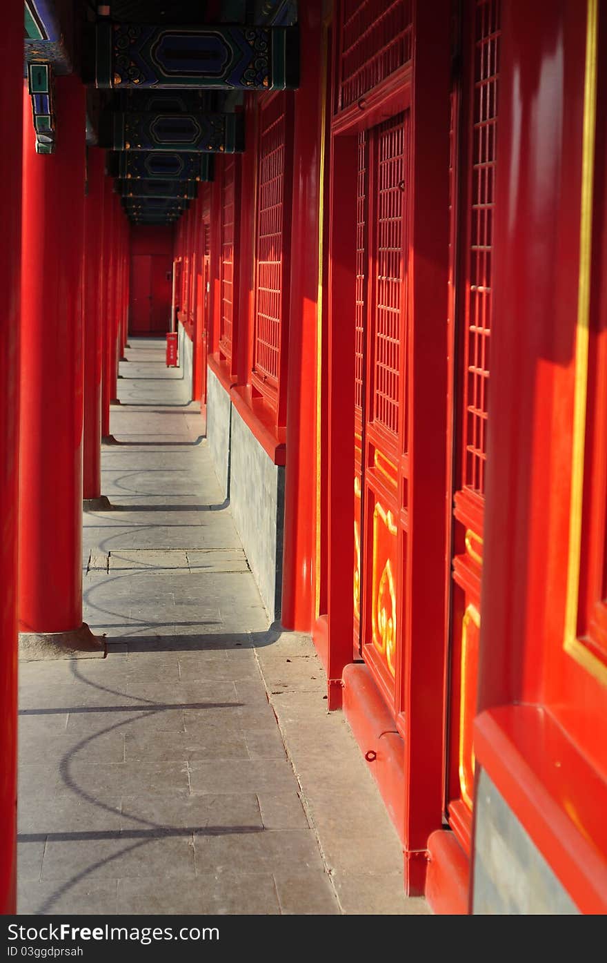 Picture of rows of red doors in ancient china. Picture of rows of red doors in ancient china