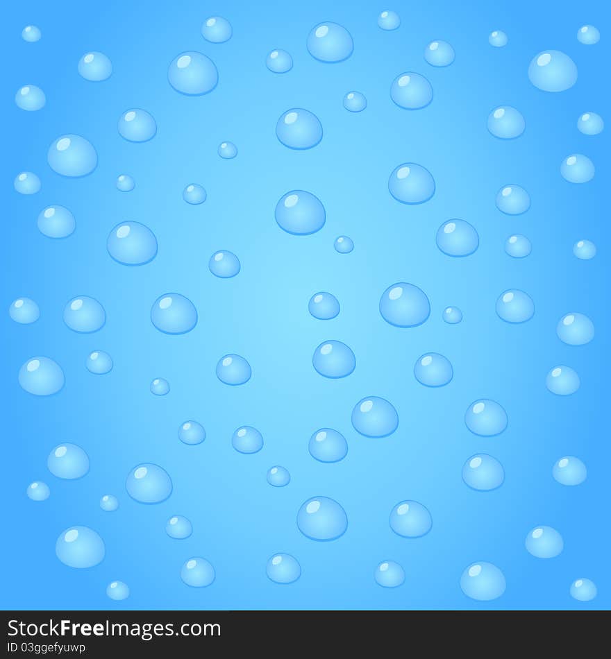 Water drops on blue glass. A illustration. Water drops on blue glass. A illustration