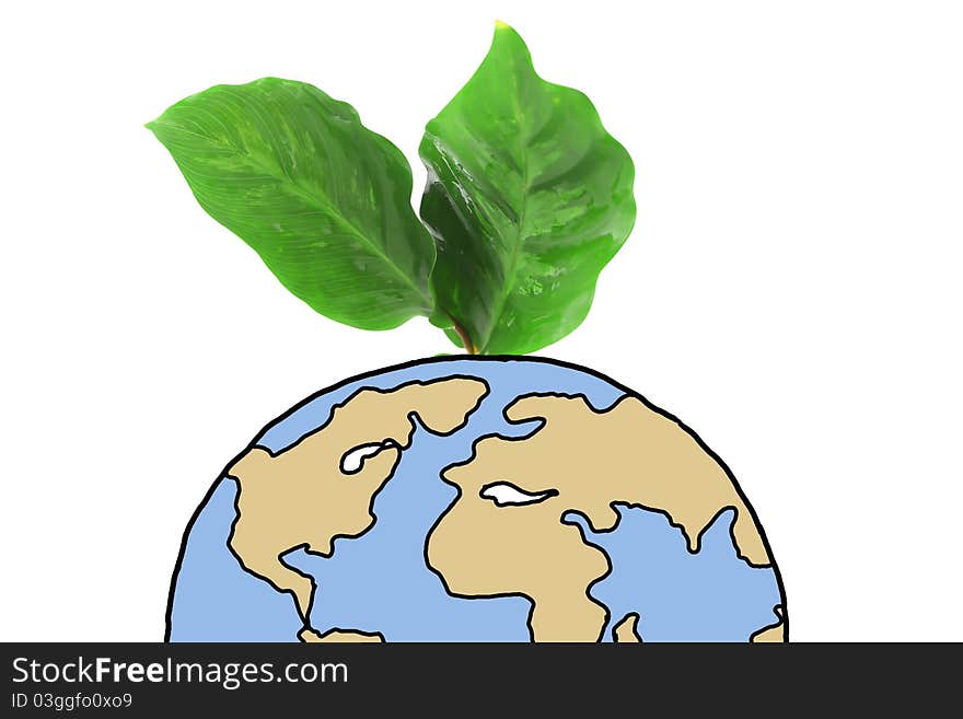 Green earth with leaves. Concept nature. Green earth with leaves. Concept nature