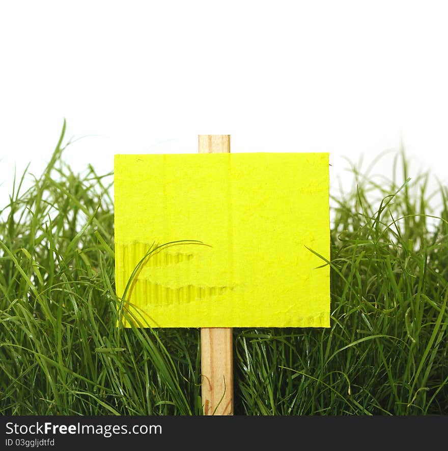 Cardboard sign with grass isolated on white