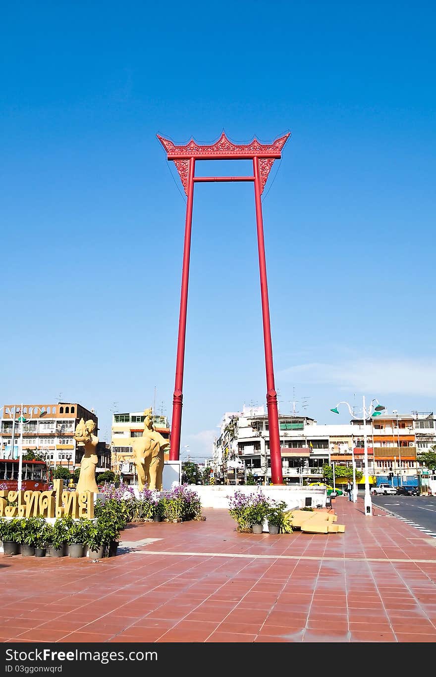 The Giant Swing (Sao Ching Cha) is a religious structure in Bangkok, Thailand. It was formerly used an old Brahmin ceremony. The Giant Swing (Sao Ching Cha) is a religious structure in Bangkok, Thailand. It was formerly used an old Brahmin ceremony.