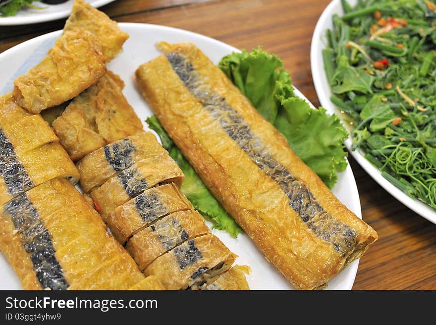 Tasty Chinese style vegetarian fried fish delicacy. Tasty Chinese style vegetarian fried fish delicacy.