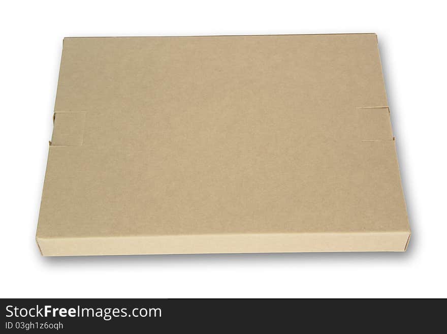 Notebook in cardboard box isolated on a white back