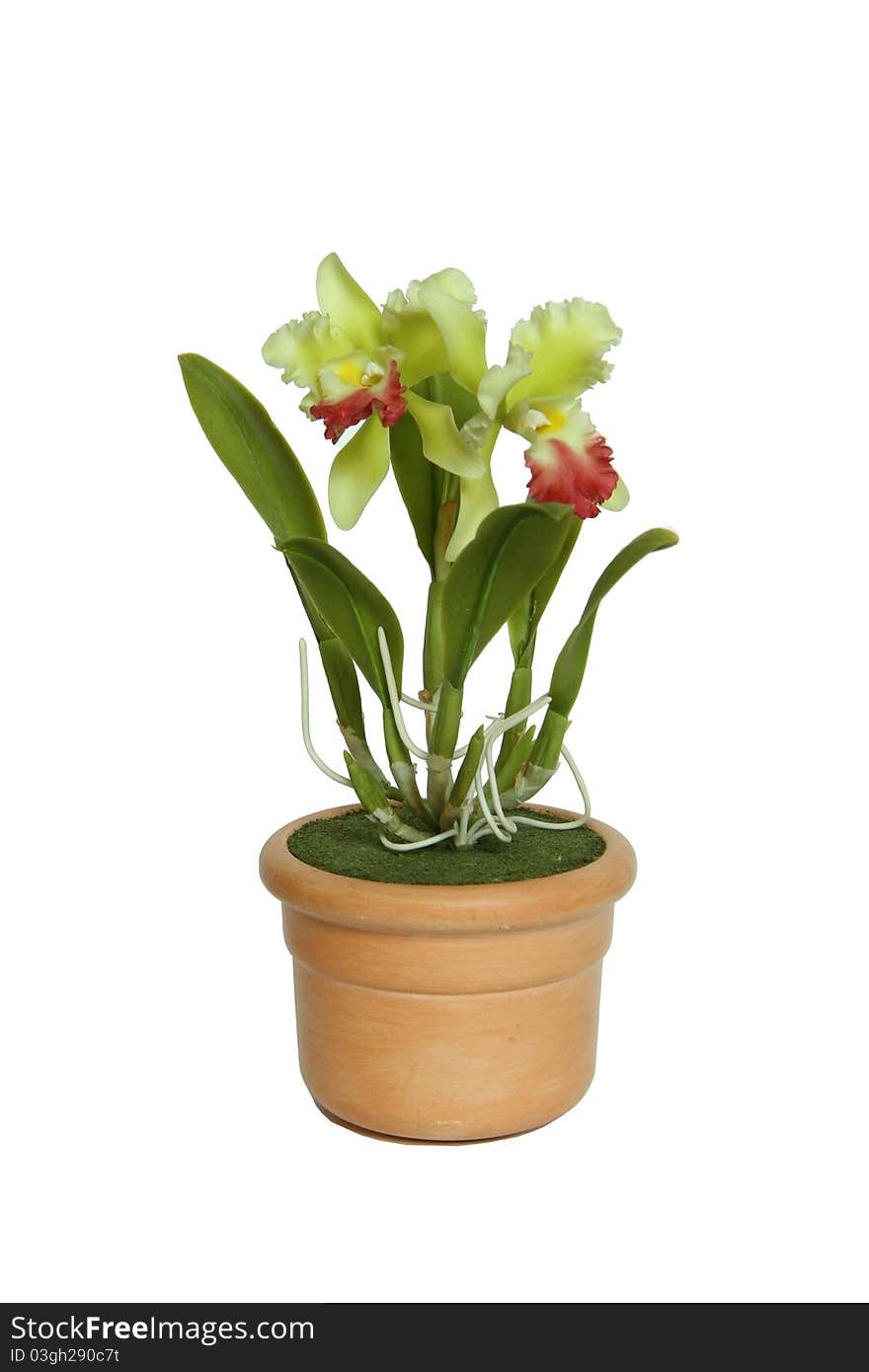 Japanese clay flower on white background