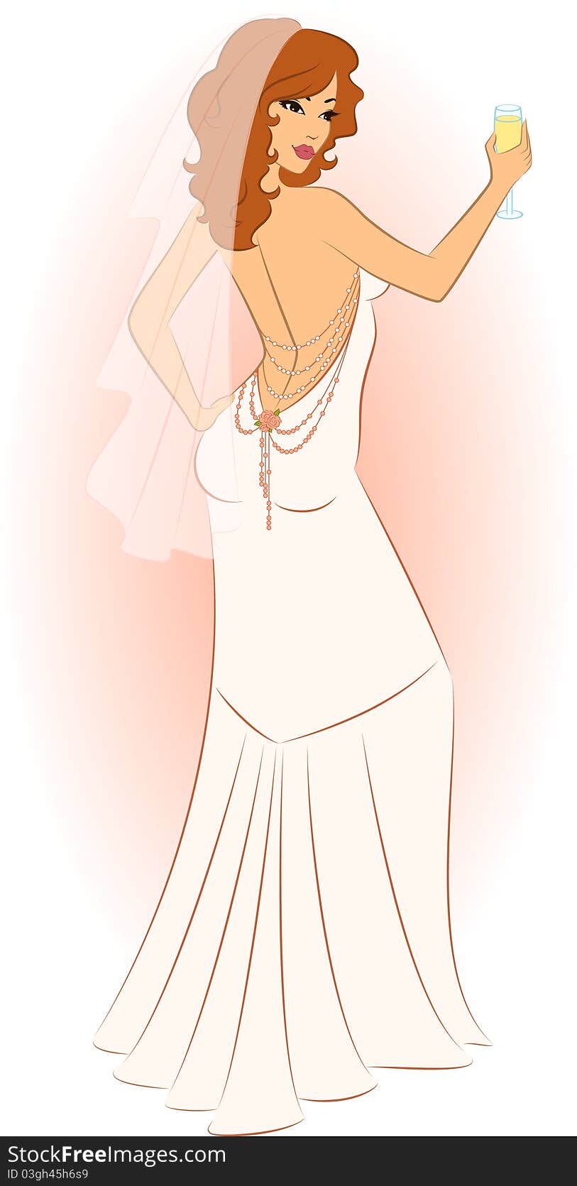 Beautiful bride in white dress.illustration for a design