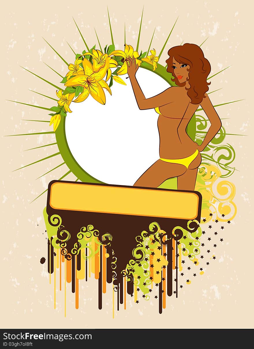 Silhouette of beautiful woman with tropical flowers. Silhouette of beautiful woman with tropical flowers.