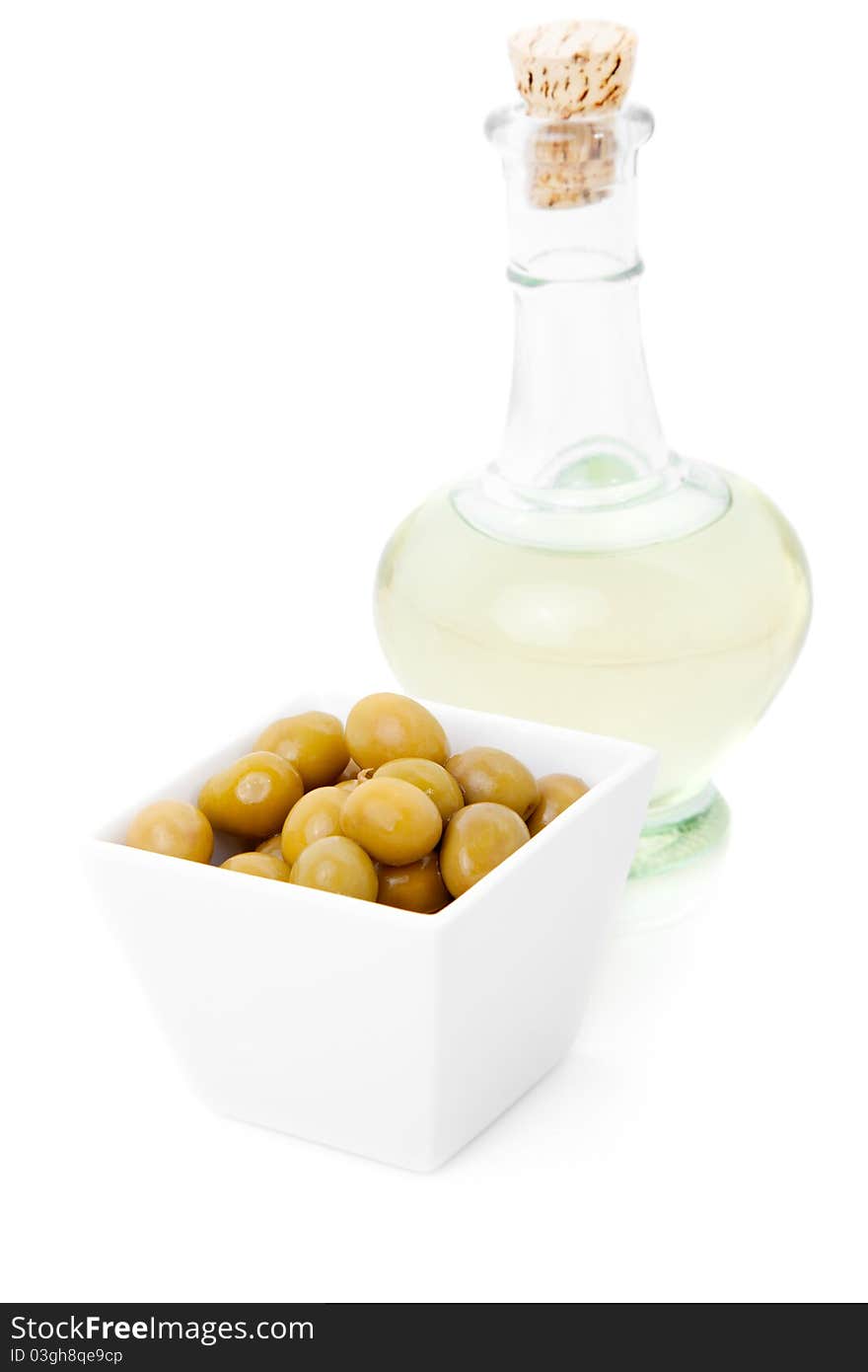 Decanter Of  Oil And Olives