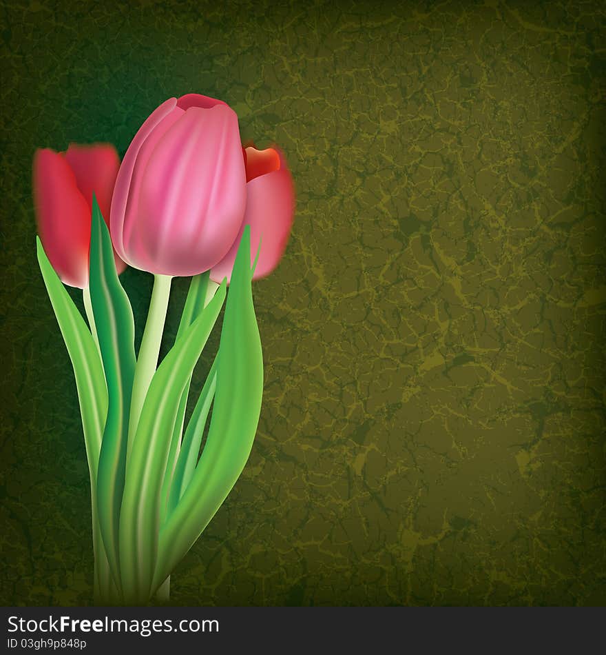 Abstract floral illustration with red tulips