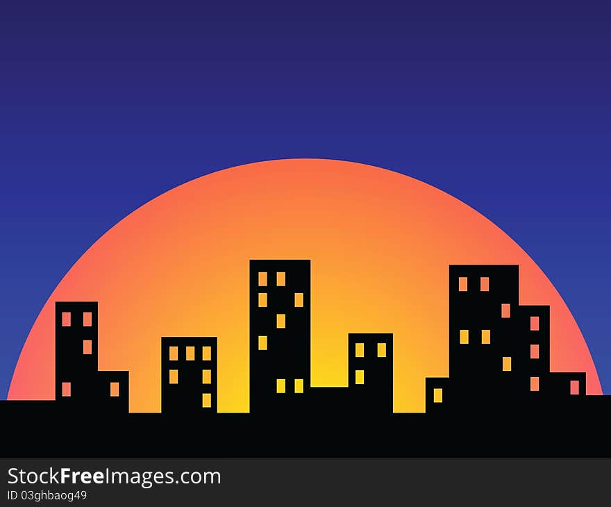 Abstract city skyline sunset design