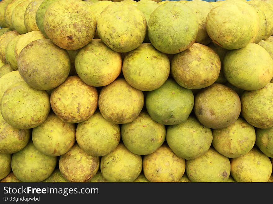 Pomelo ,tropical fruit at a market stall.