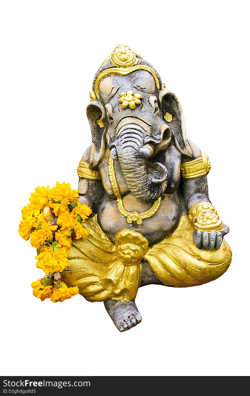 A statue of an Indian god Lord Ganesha. isolated on white background.