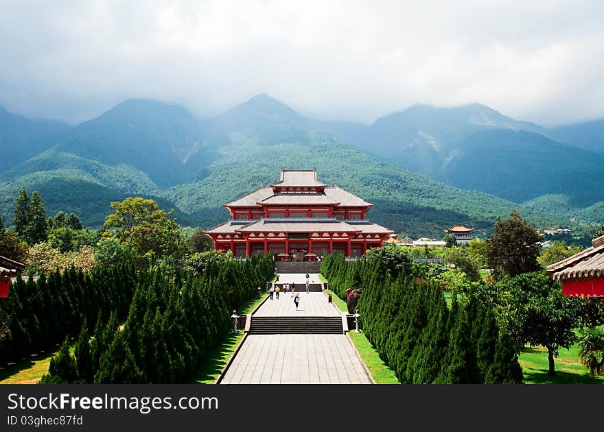 Chinese Buddhist Shrine in the background. Chinese Buddhist Shrine in the background