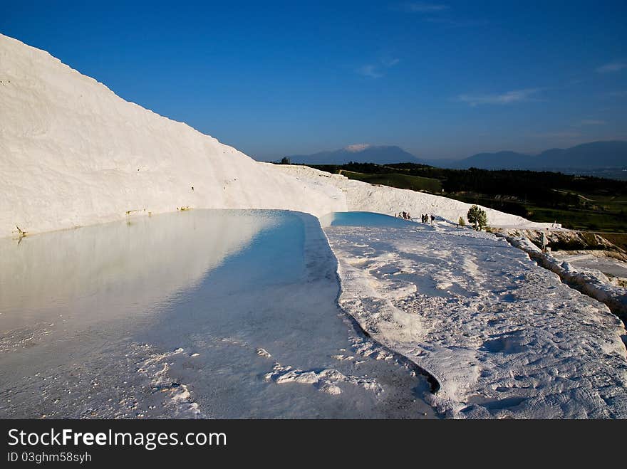 Pools of Pamukkale during evening