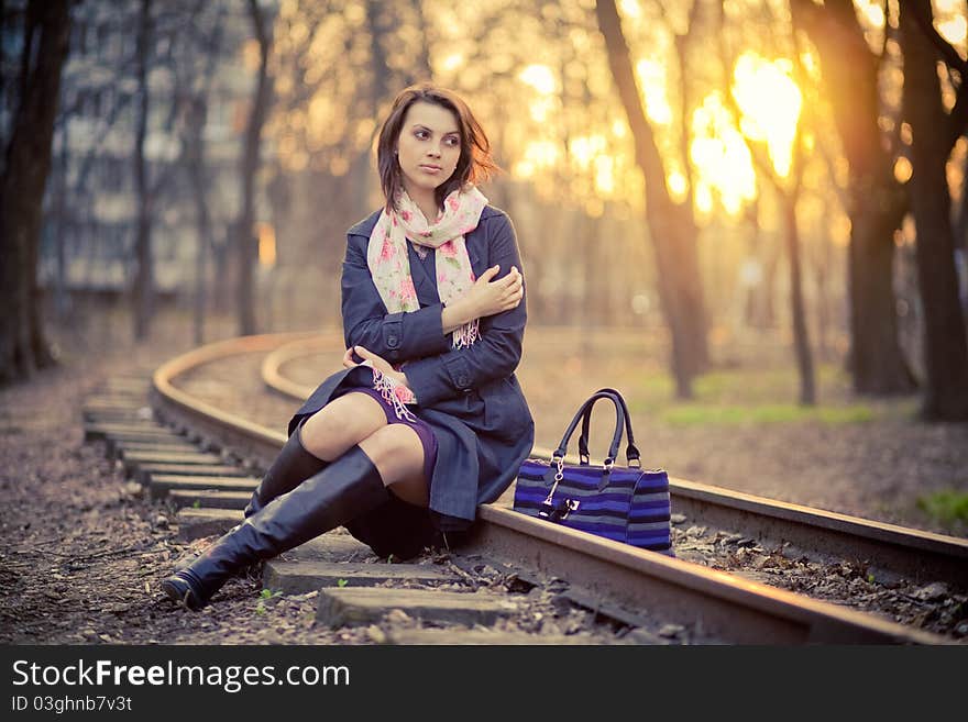 Girl in backlit at sunset