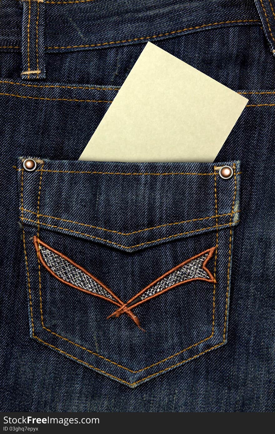 Paper label on the back jeans pocket embroidery