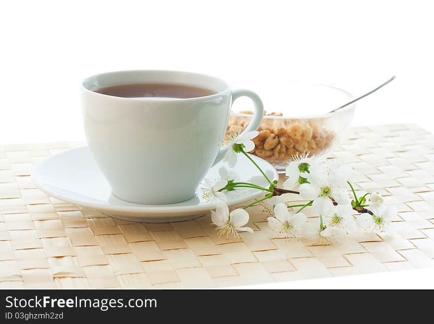 Breakfast with tea and flakes