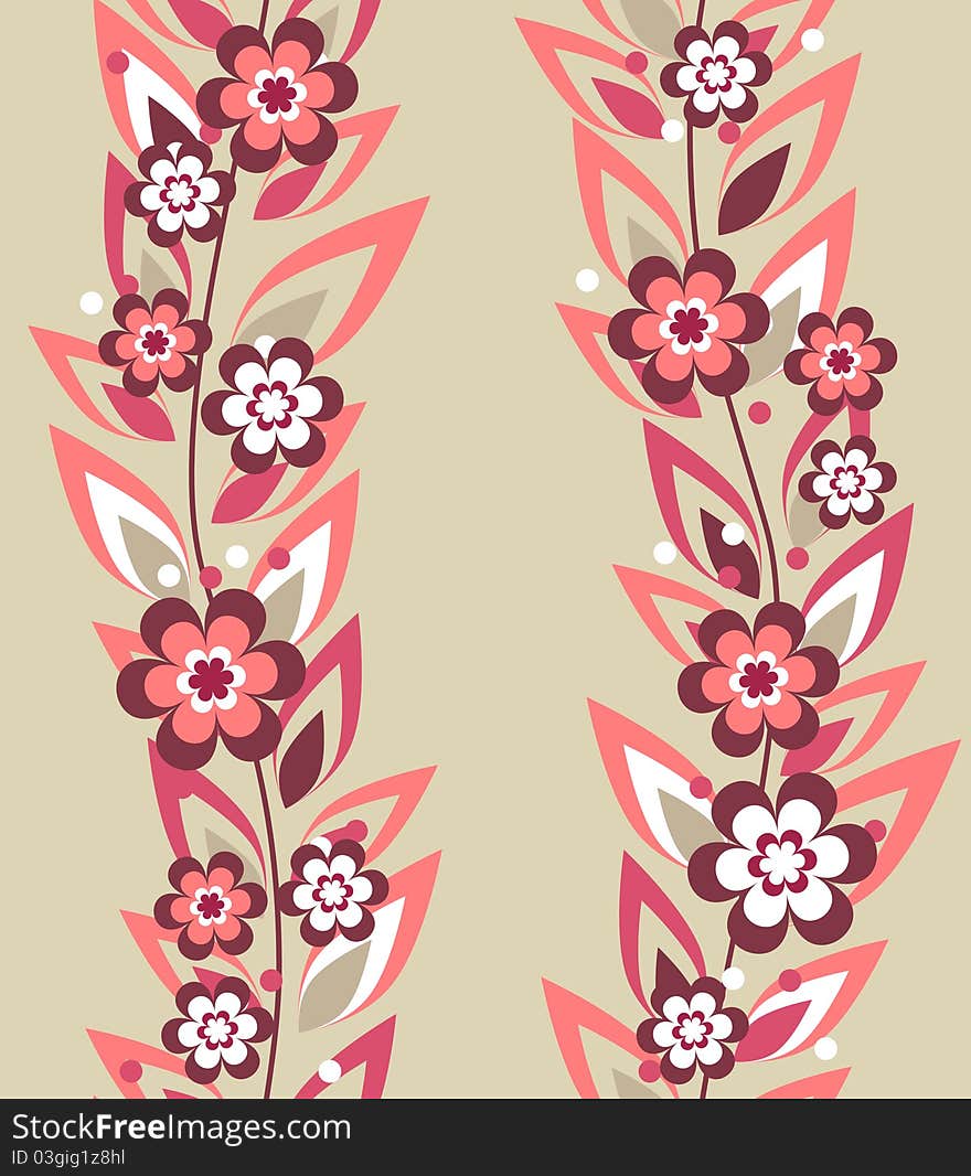 Seamless floral pattern with pink flowers and leaves