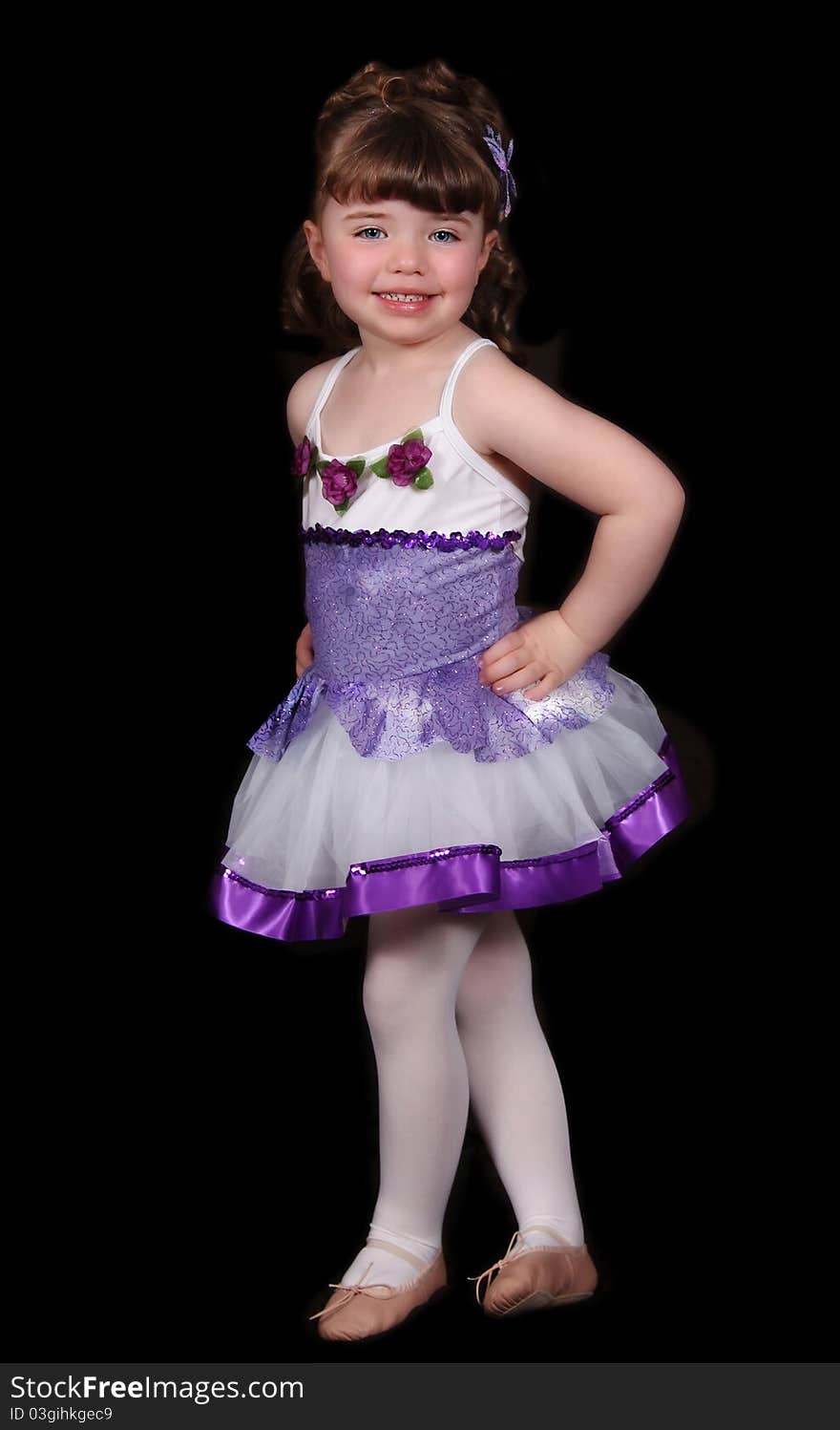 Little Girl Posing In Ballet Outfit. Isolated