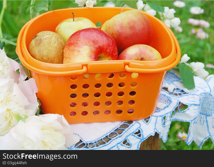 Red Apples In The Orange Basket, Rural Still-life