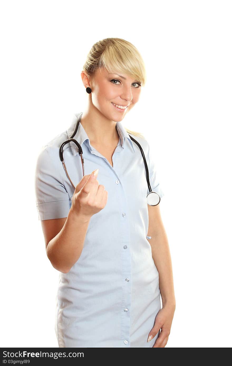 Closeup of an attractive young woman doctor with a smile. Closeup of an attractive young woman doctor with a smile