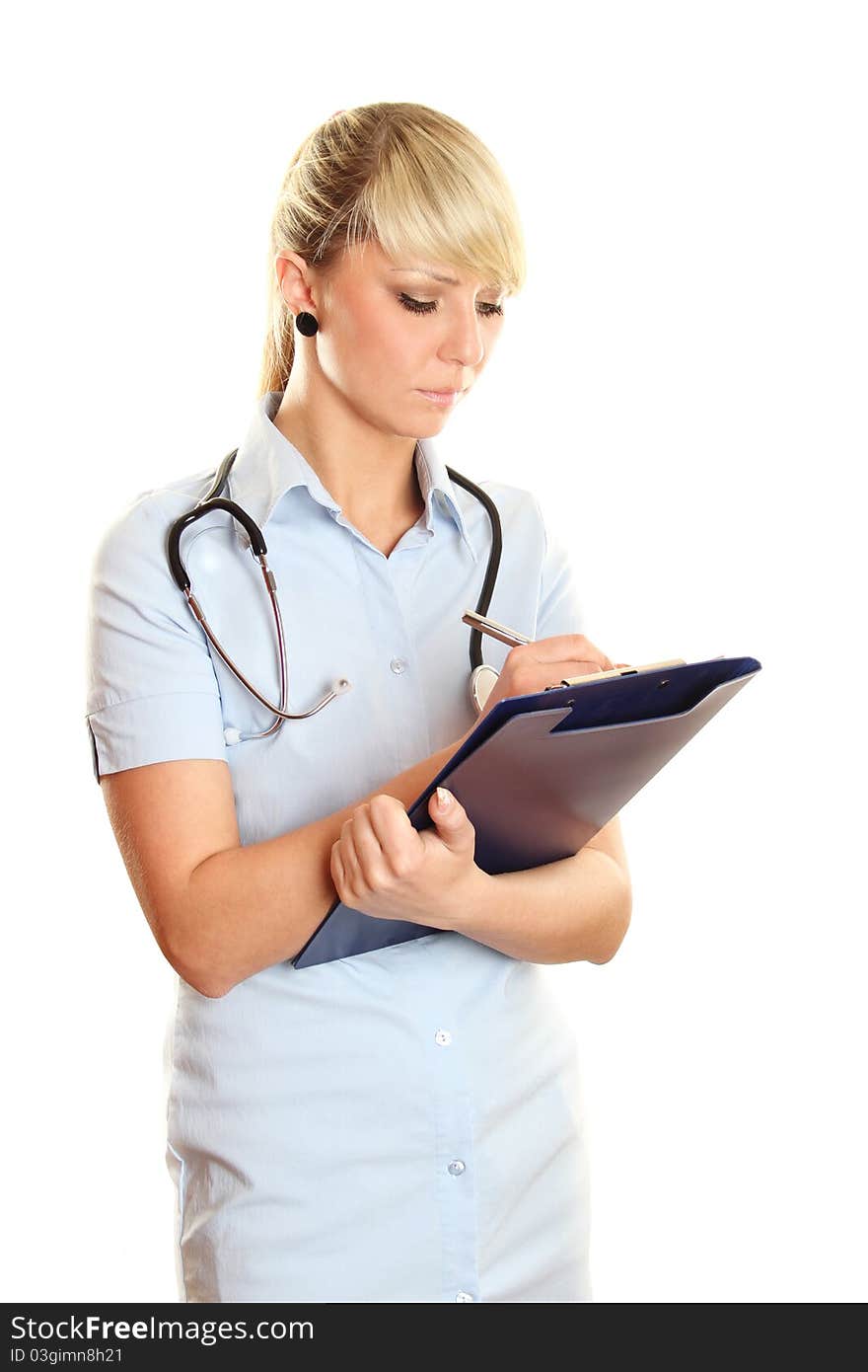 Closeup of an attractive young woman doctor with a smile. Closeup of an attractive young woman doctor with a smile