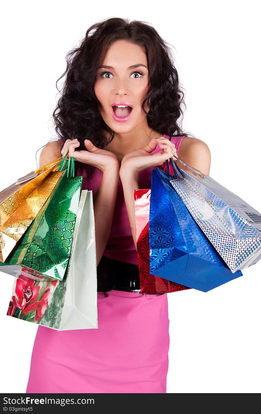 Happy Beautiful Young Woman With Shopping Bags