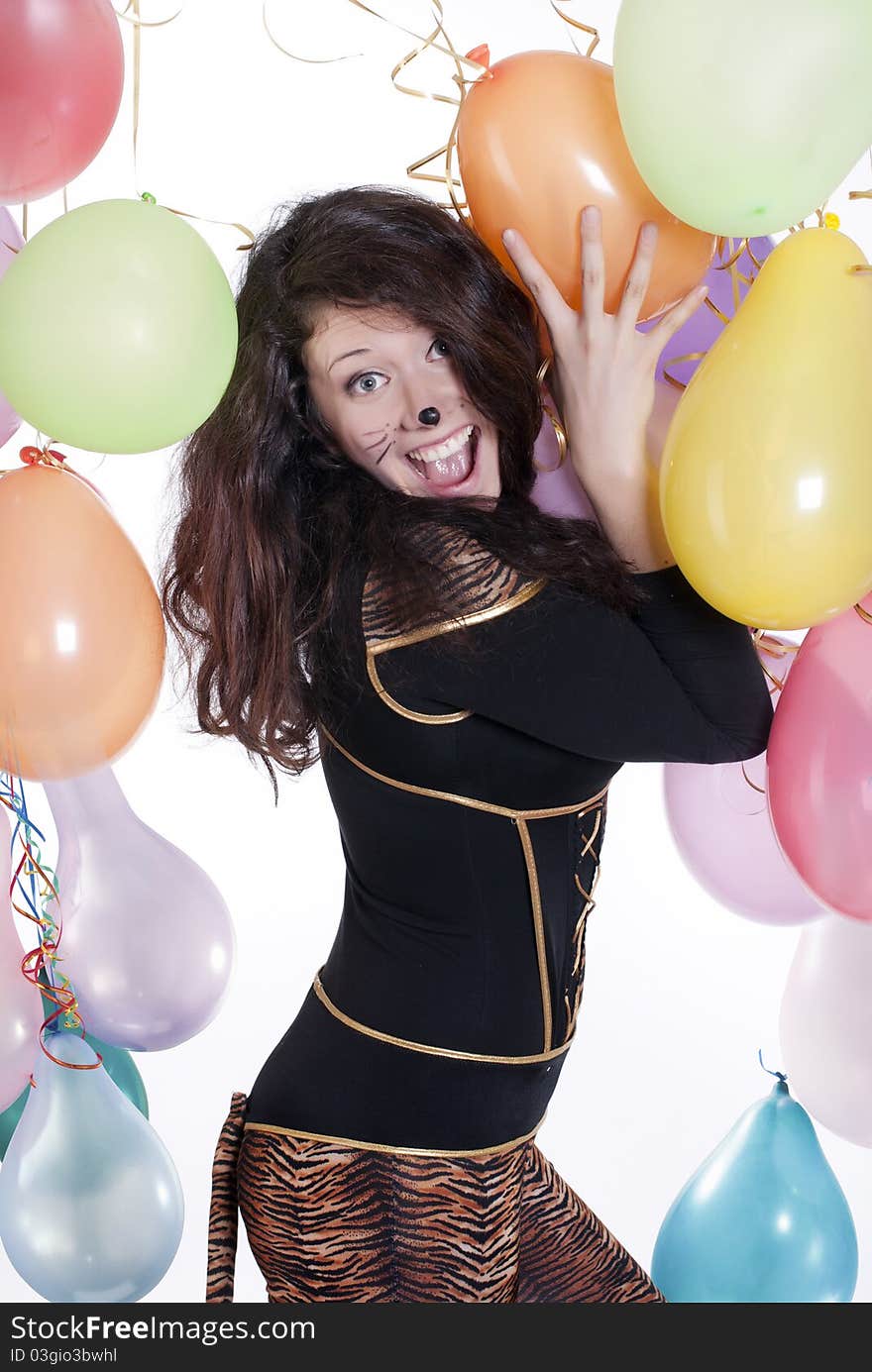 Studio portrait of a shocked girl dressed as a cat. Studio portrait of a shocked girl dressed as a cat