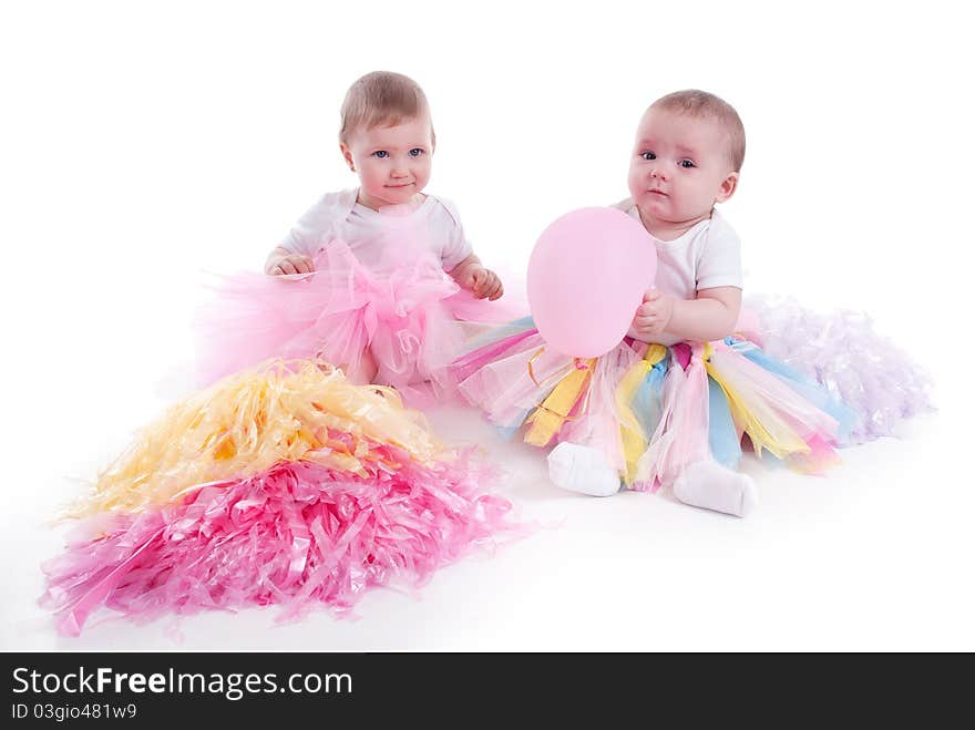 Two kids on a white studio background. Two kids on a white studio background