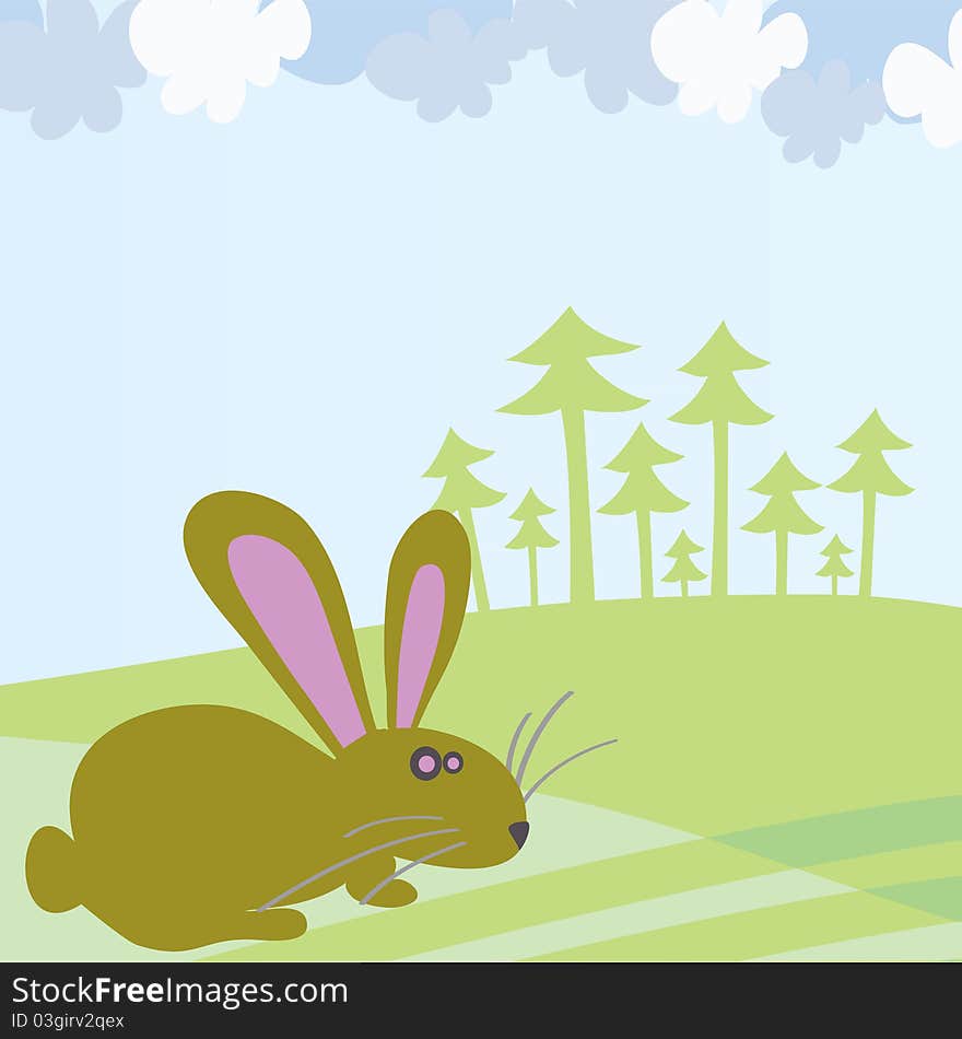 Easter rabbit character illustration with forrest