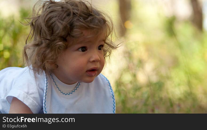 Portrait of a young boy with curly hair. Portrait of a young boy with curly hair.