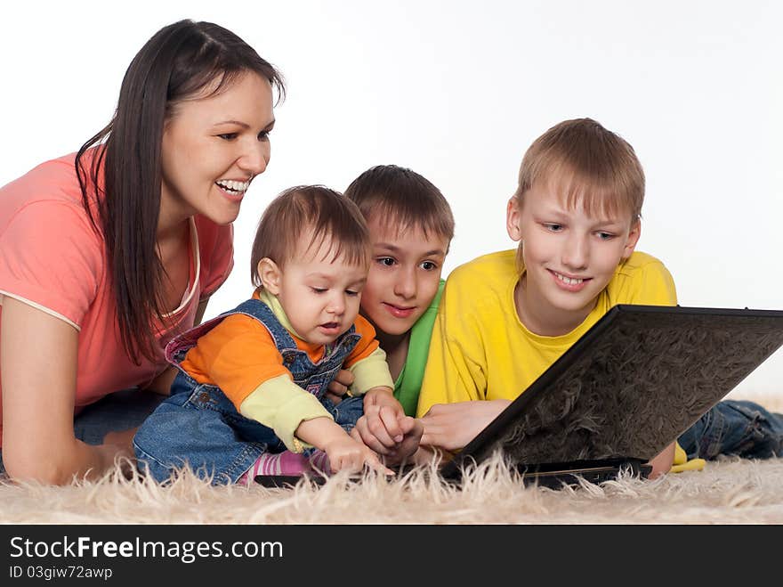 Happy family with laptop