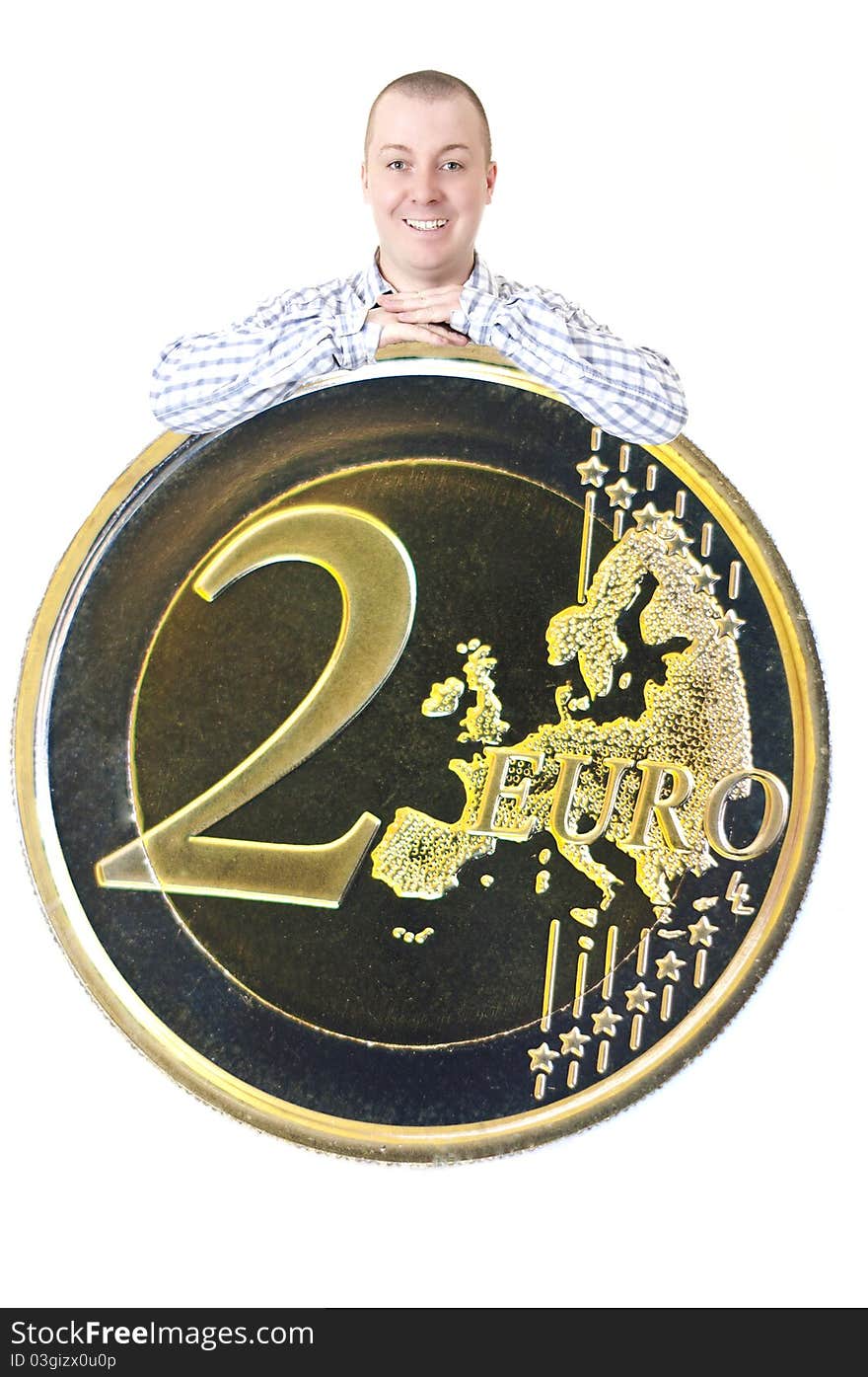 Man with big coin 2 euro