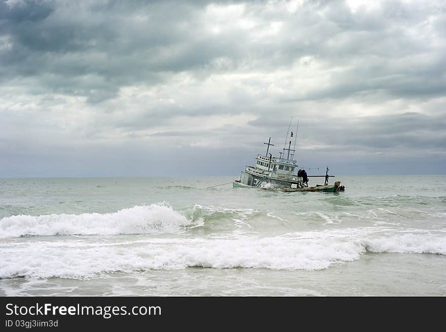 Wrecked ship near the Koh Phangan island. Thailand