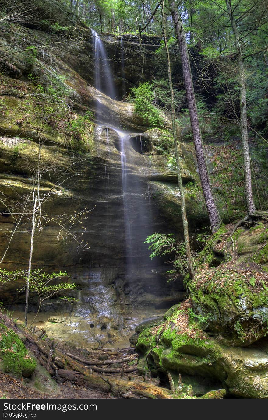 Seasonal waterfall at Ash Cave Falls in Hocking Hills Ohio. Seen after a heavy period of rain. Seasonal waterfall at Ash Cave Falls in Hocking Hills Ohio. Seen after a heavy period of rain.