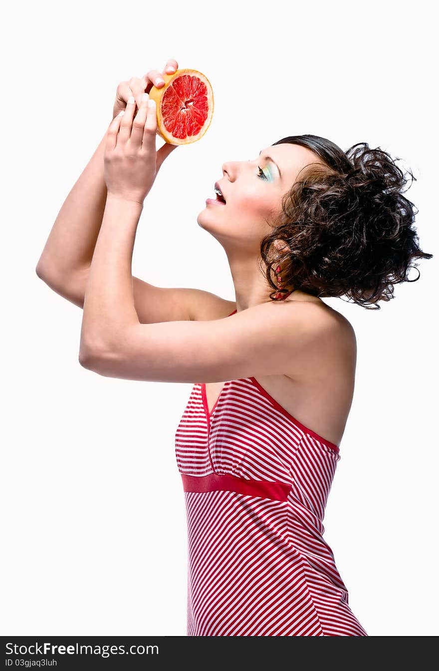 Portrait of beauty woman with grapefruit