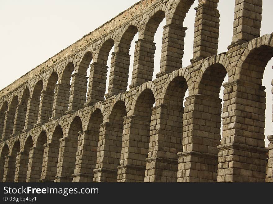 This is a photo of the Roman Aqueduct in Segovia, Spain.