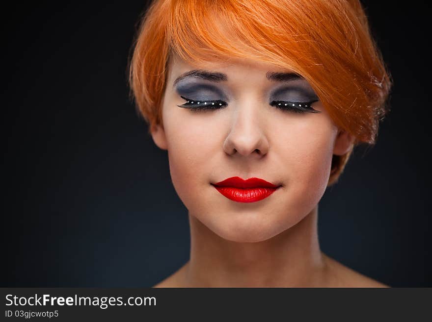 Closeup portrait of sexy caucasian young woman with beautiful red hair. Closeup portrait of sexy caucasian young woman with beautiful red hair