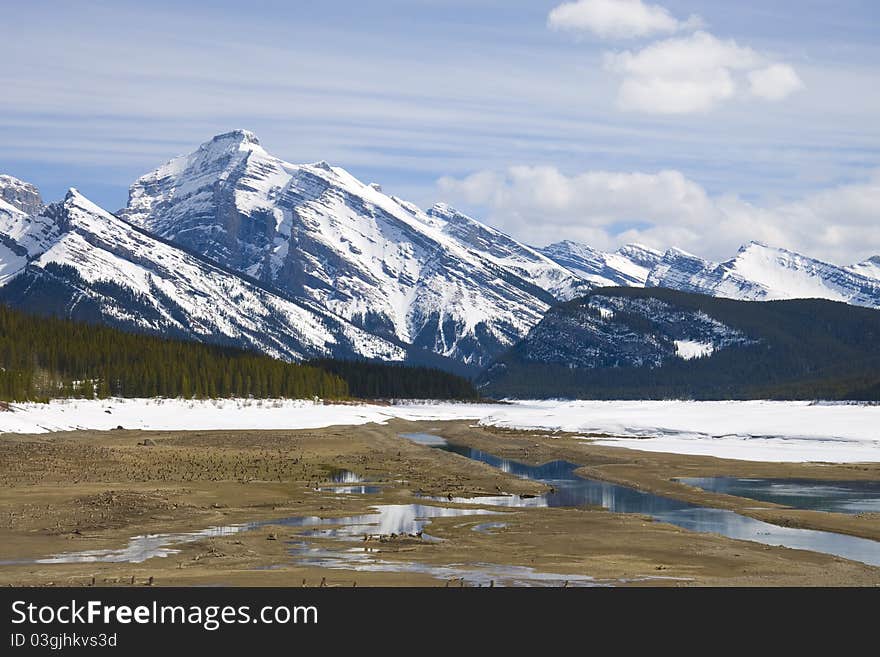 Winter scene of Spray Lakes, located in Kanaskis, Alberta, Canada. Winter scene of Spray Lakes, located in Kanaskis, Alberta, Canada