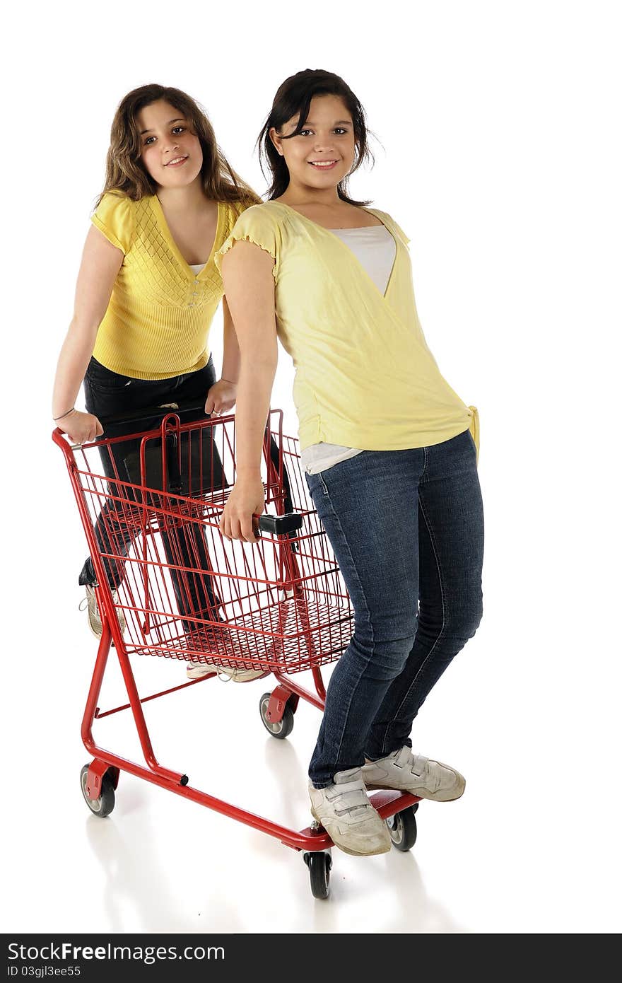 Two Girls and a Shopping Cart