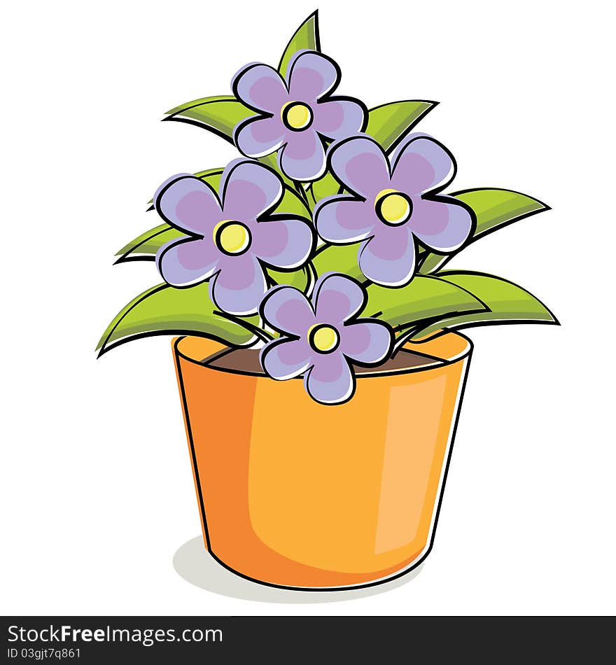 Illustration of violet flowers in pot