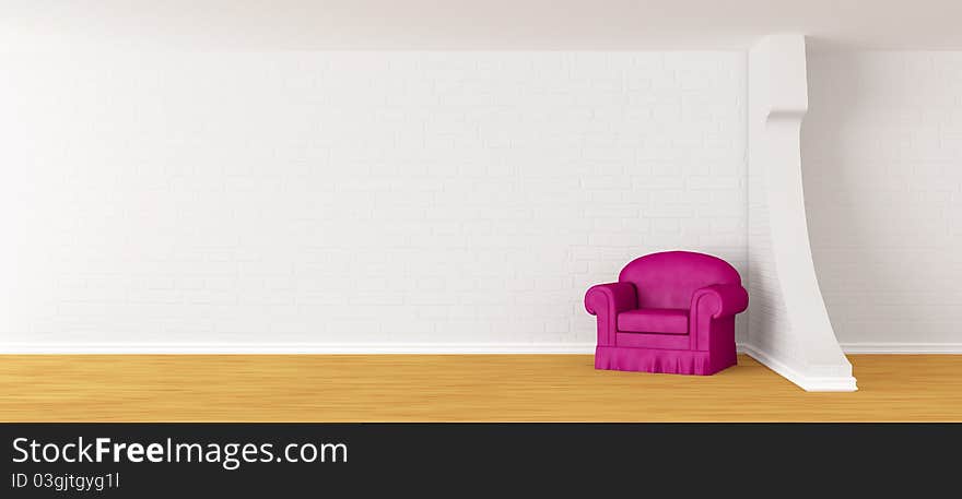 Alone purple armchair in modern minimalist interior