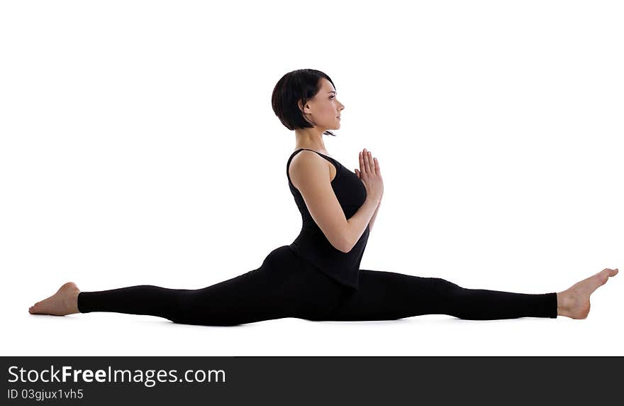 Woman sit in yoga pose - Hanumanasana isolated