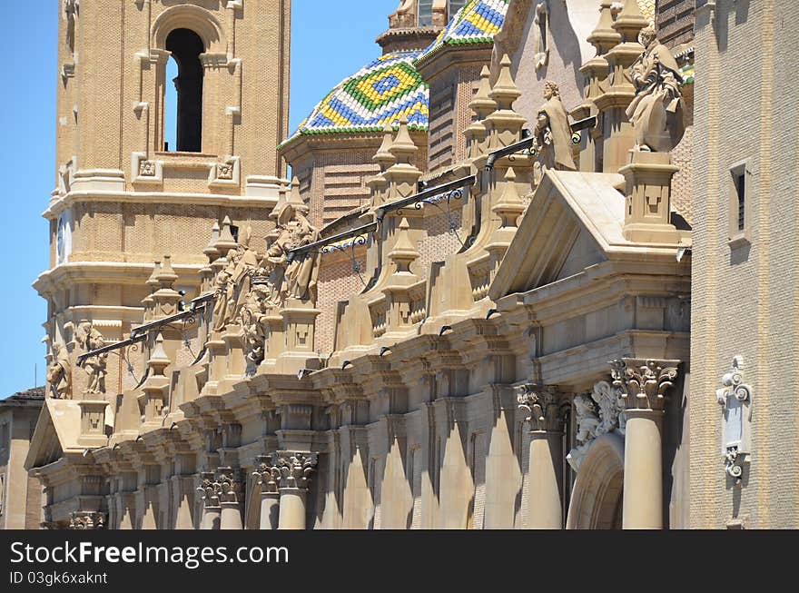 Side on view of the basilica del pilar in zaragoza in spain