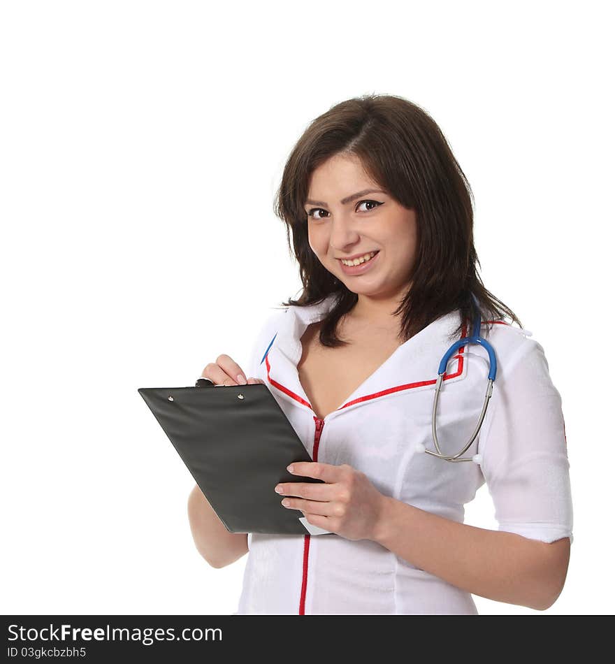 Woman doctor hold a clipboard. Woman doctor hold a clipboard