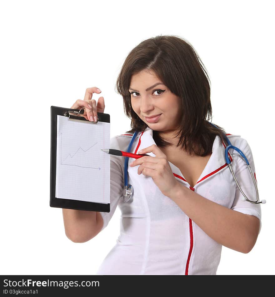 Woman doctor hold a clipboard. Woman doctor hold a clipboard