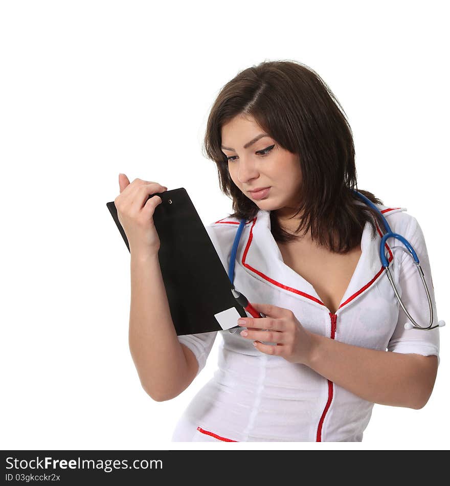 Woman doctor hold a clipboard. Woman doctor hold a clipboard