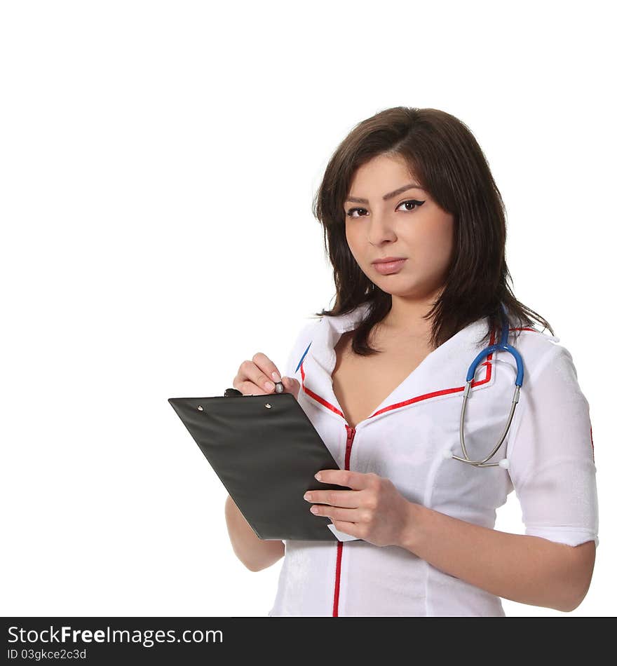 Woman doctor hold a clipboard. Woman doctor hold a clipboard